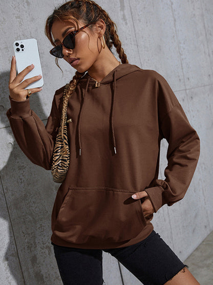 New solid color casual bottoming hooded sweater with pockets - FashionistaDeal