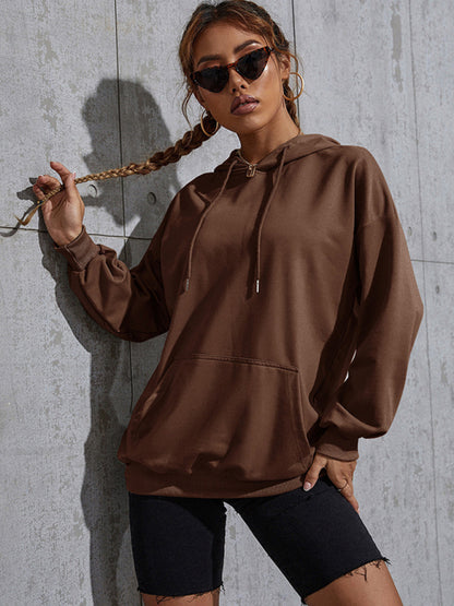 New solid color casual bottoming hooded sweater with pockets - FashionistaDeal