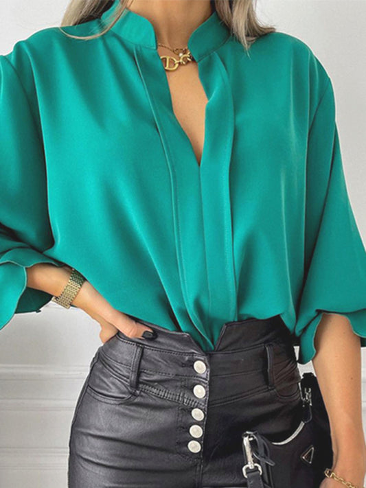 Women's solid color fashion all-match loose long-sleeved chiffon blouse - FashionistaDeal