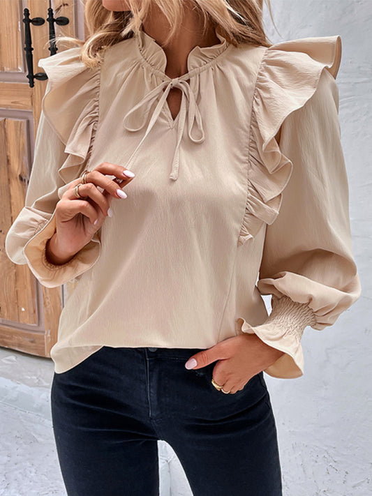 Women's ruffled tie long sleeve blouse - FashionistaDeal