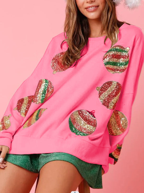 Sequin embroidered fashionable round neck long sleeve sequin patchwork Christmas sweatshirt - FashionistaDeal