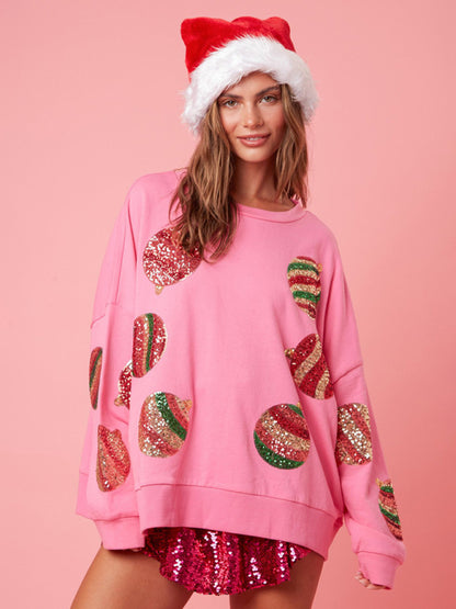 Sequin embroidered fashionable round neck long sleeve sequin patchwork Christmas sweatshirt - FashionistaDeal