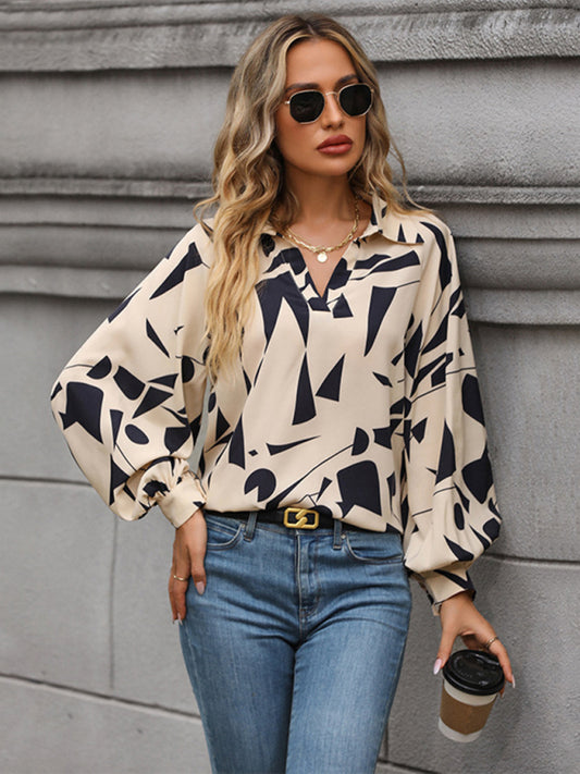 women's autumn winter long sleeve printed shirt - FashionistaDeal