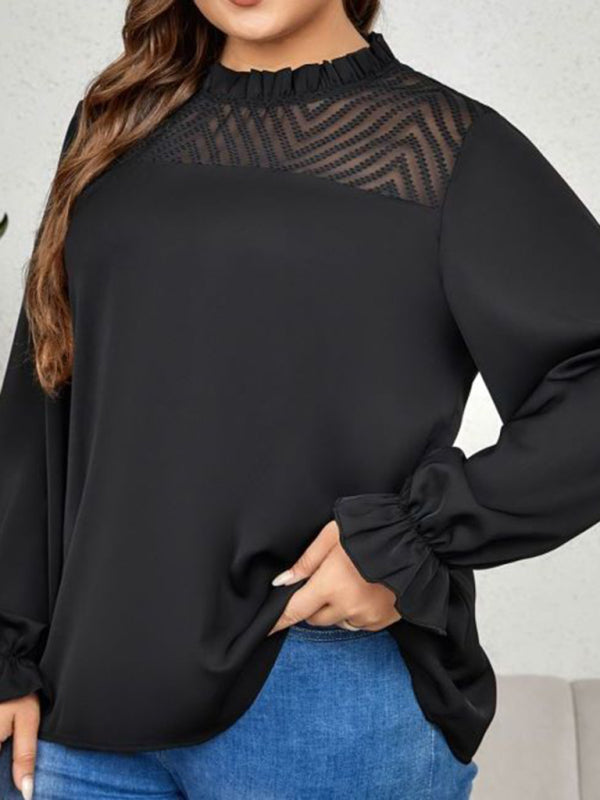 New plus size women's round neck long sleeve loose slimming top shirt - FashionistaDeal