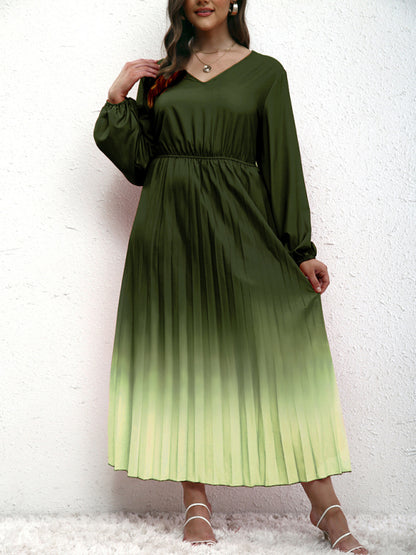 New plus size women's temperament gradient pleated dress - FashionistaDeal