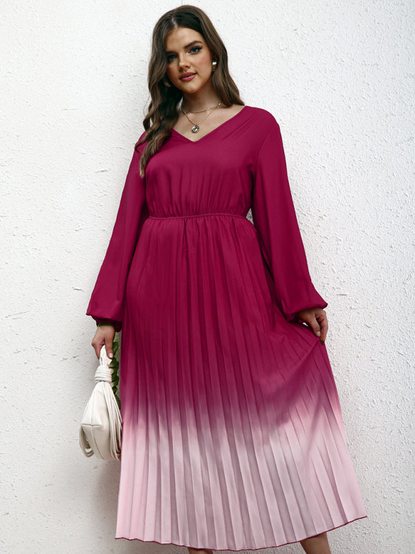 New plus size women's temperament gradient pleated dress - FashionistaDeal