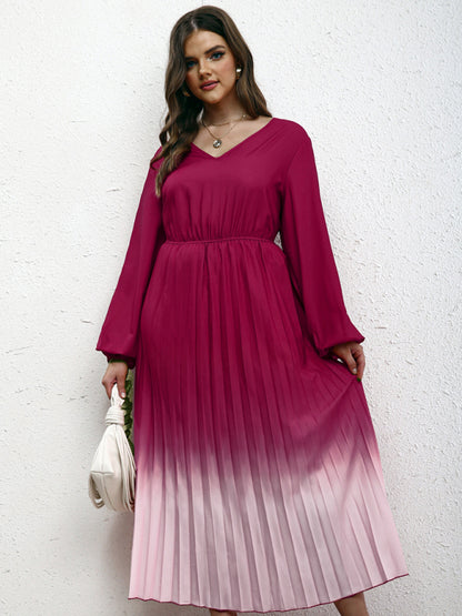 New plus size women's temperament gradient pleated dress - FashionistaDeal