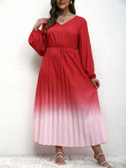 New plus size women's temperament gradient pleated dress - FashionistaDeal