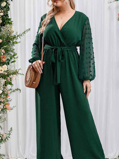 New Plus Size Women's Sexy Bowknot Lady Lace Straight Loose High Waist Solid Color Jumpsuit - FashionistaDeal