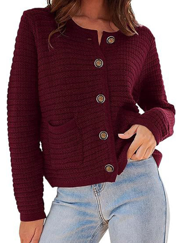 New round neck knitted commuter retro autumn casual cardigan long sleeve women's clothing - FashionistaDeal