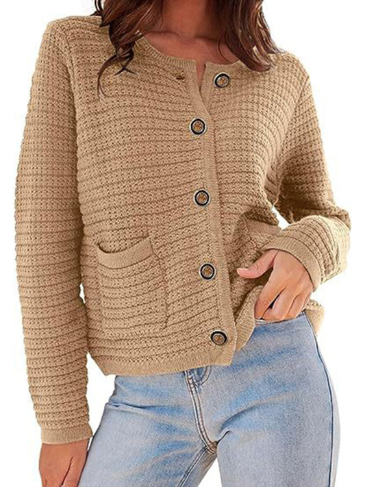 New round neck knitted commuter retro autumn casual cardigan long sleeve women's clothing - FashionistaDeal