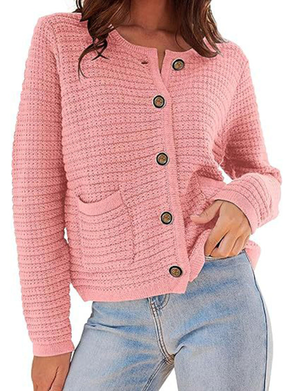 New round neck knitted commuter retro autumn casual cardigan long sleeve women's clothing - FashionistaDeal