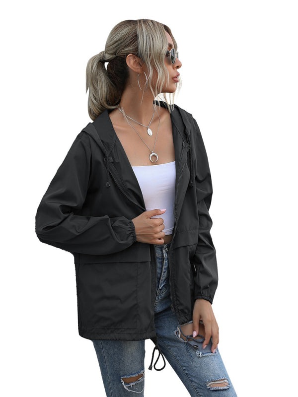 New women's zipper hoodie lightweight outdoor hiking raincoat jacket - FashionistaDeal