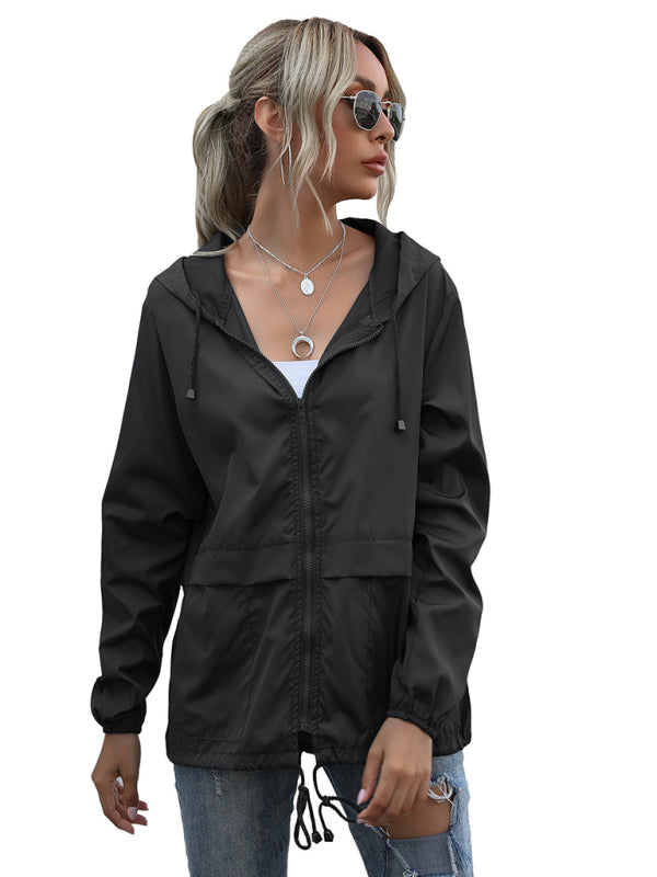 New women's zipper hoodie lightweight outdoor hiking raincoat jacket - FashionistaDeal