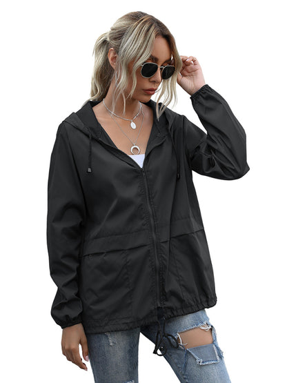 New women's zipper hoodie lightweight outdoor hiking raincoat jacket - FashionistaDeal