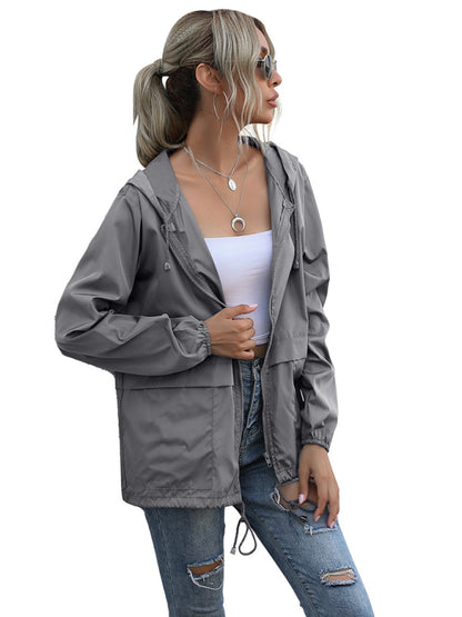 New women's zipper hoodie lightweight outdoor hiking raincoat jacket - FashionistaDeal