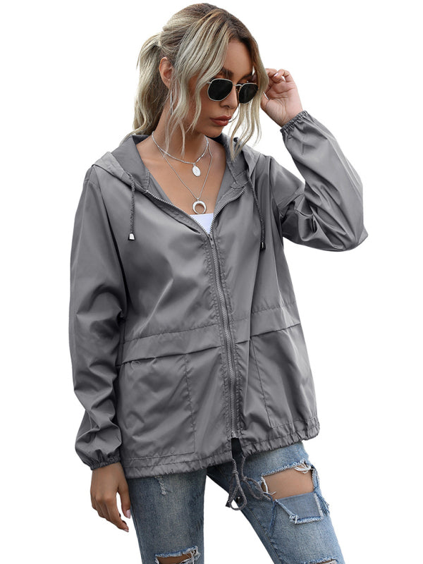 New women's zipper hoodie lightweight outdoor hiking raincoat jacket - FashionistaDeal