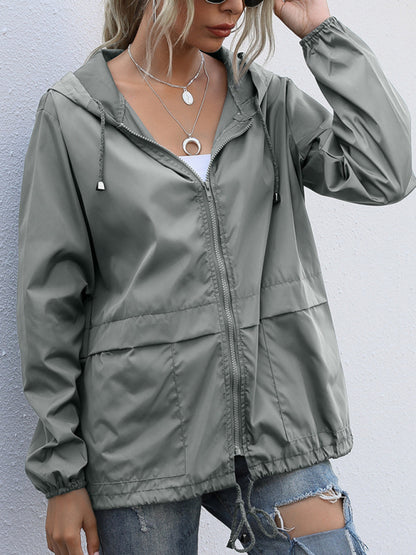 New women's zipper hoodie lightweight outdoor hiking raincoat jacket - FashionistaDeal