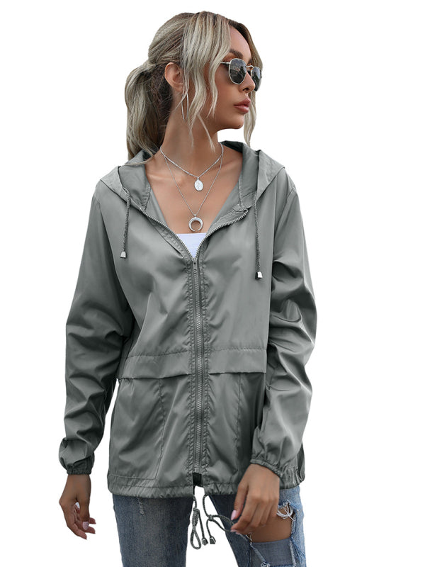 New women's zipper hoodie lightweight outdoor hiking raincoat jacket - FashionistaDeal