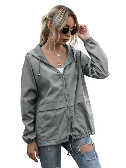 New women's zipper hoodie lightweight outdoor hiking raincoat jacket - FashionistaDeal