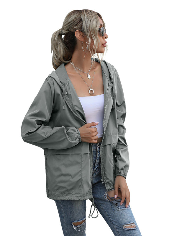 New women's zipper hoodie lightweight outdoor hiking raincoat jacket - FashionistaDeal