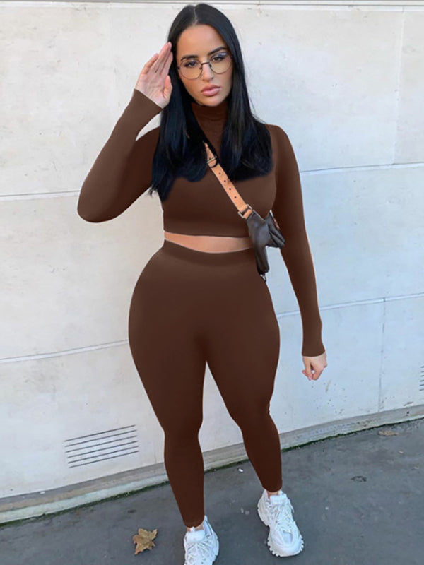 Women fashionable casual sports suit slim long-sleeved two-piece set - FashionistaDeal