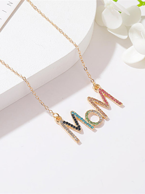 MOM letter necklace creative colored diamond English letter clavicle chain Mother's Day gift - FashionistaDeal