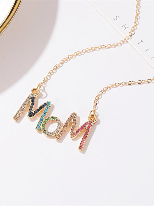 MOM letter necklace creative colored diamond English letter clavicle chain Mother's Day gift - FashionistaDeal