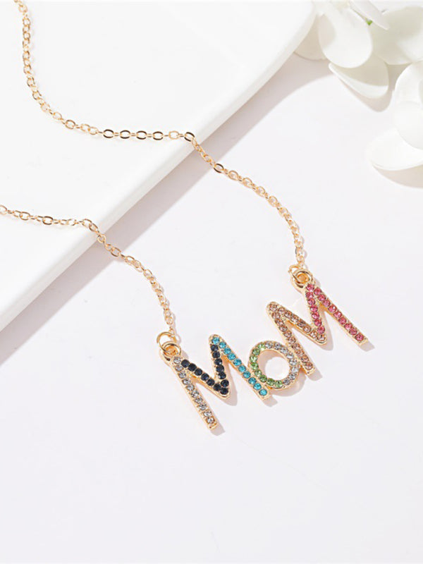 MOM letter necklace creative colored diamond English letter clavicle chain Mother's Day gift - FashionistaDeal