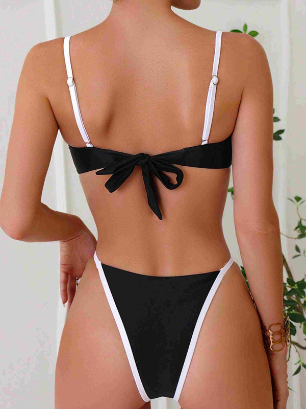 Sexy trendy solid color fashion swimsuit set sweet bikini split swimsuit - FashionistaDeal