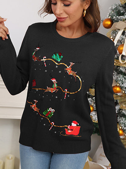 Women's Christmas Jacquard Sequin Pullover Sweater - FashionistaDeal