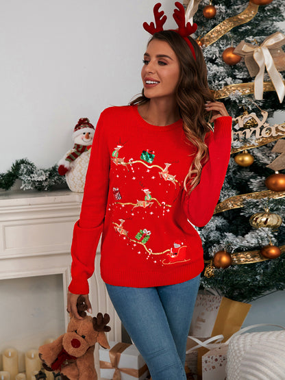 Women's Christmas Jacquard Sequin Pullover Sweater - FashionistaDeal