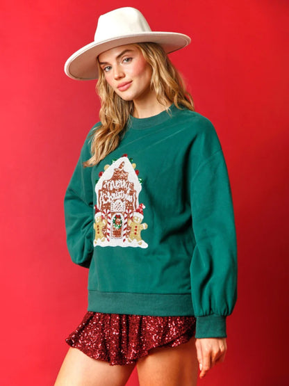 Women's Christmas embroidered sequined pullover sweatshirt - FashionistaDeal