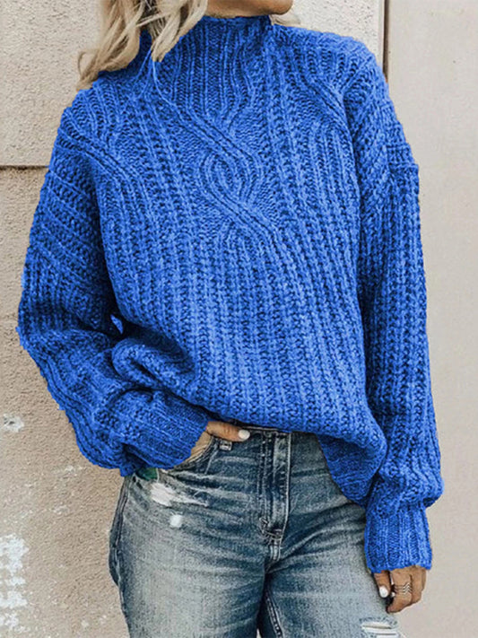 Women's pullover turtleneck twist knitted sweater top - FashionistaDeal