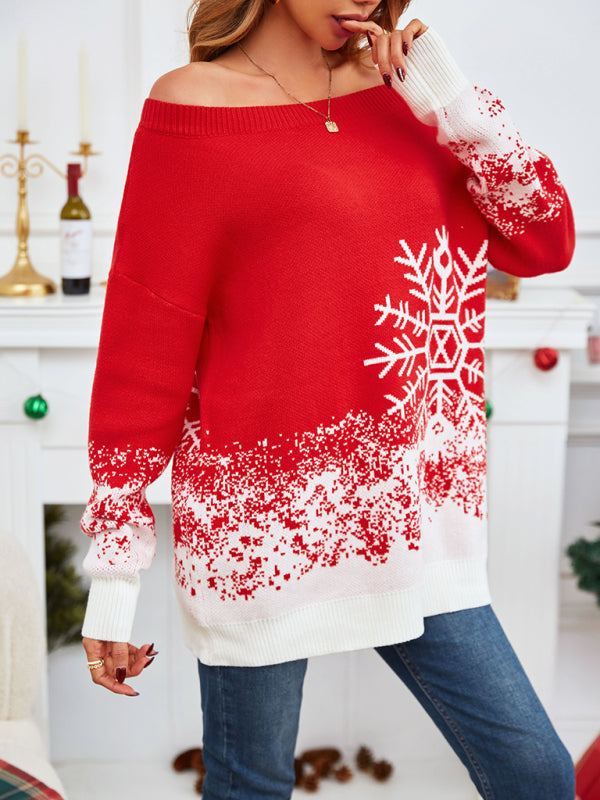 Women's Christmas casual boat neck sweater - FashionistaDeal