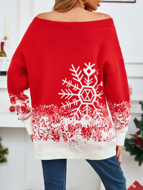 Women's Christmas casual boat neck sweater - FashionistaDeal