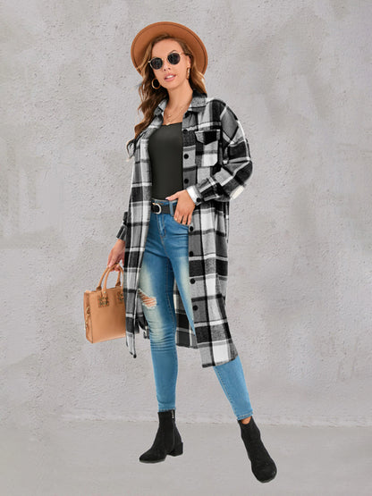 Women's Leopard Plaid Print Plush Stitching Contrast Color Warm Long Sleeve Jacket - FashionistaDeal