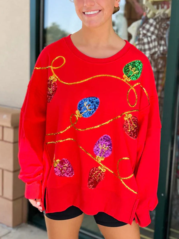 New women's Christmas sequined long-sleeved pullover sweatshirt - FashionistaDeal