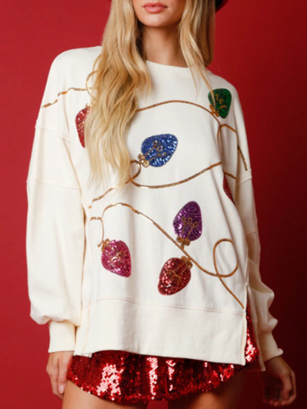 New women's Christmas sequined long-sleeved pullover sweatshirt - FashionistaDeal