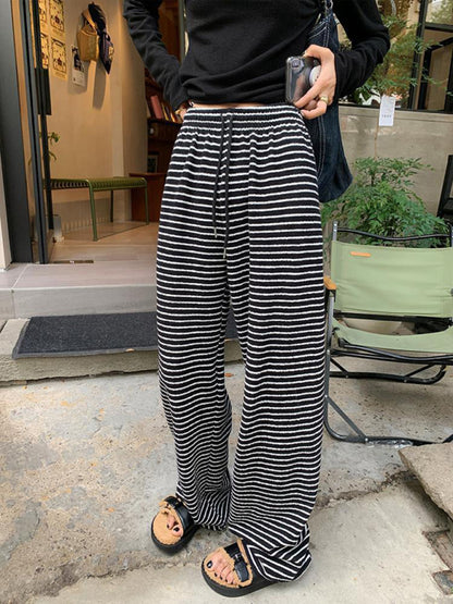 Women's Striped High Waist Straight Loose Drape Lazy Casual Wide Leg Pants - FashionistaDeal