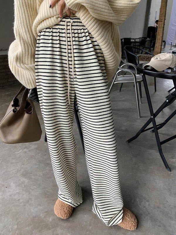 Women's Striped High Waist Straight Loose Drape Lazy Casual Wide Leg Pants - FashionistaDeal