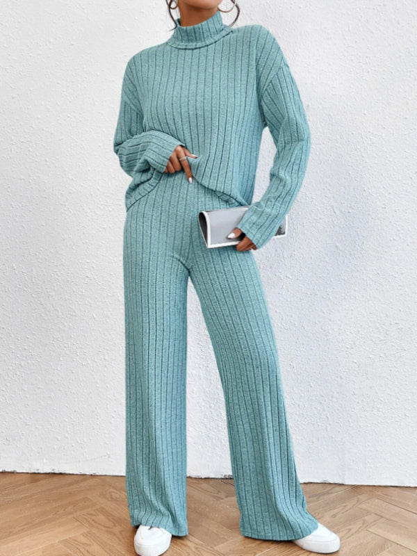 Casual high collar knitted long sleeve women's knitted two-piece set - FashionistaDeal