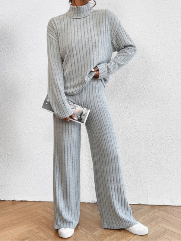 Casual high collar knitted long sleeve women's knitted two-piece set - FashionistaDeal