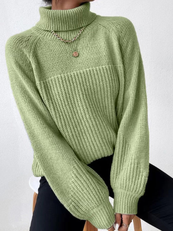 Women's simple lapel raglan sleeve pullover knitted sweater - FashionistaDeal