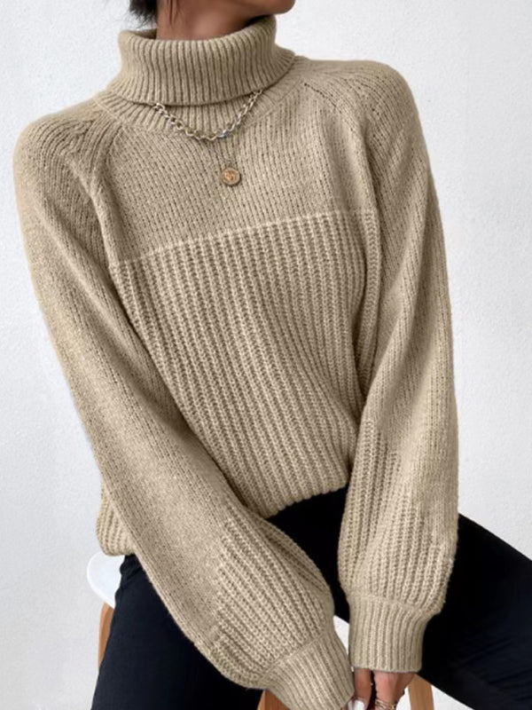 Women's simple lapel raglan sleeve pullover knitted sweater - FashionistaDeal