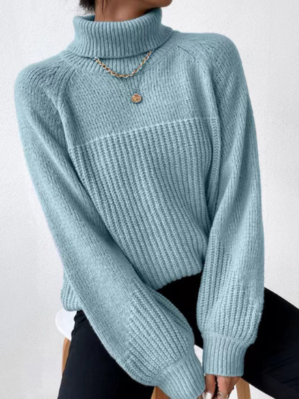 Women's simple lapel raglan sleeve pullover knitted sweater - FashionistaDeal