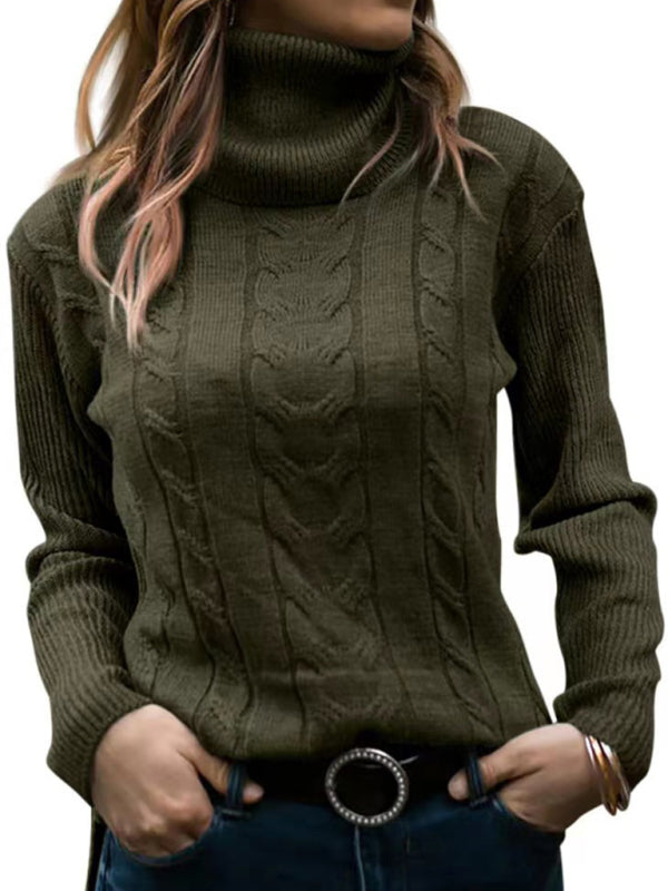 Women's Solid Color Turtleneck Sweater Retro Long Sleeve Sweater - FashionistaDeal