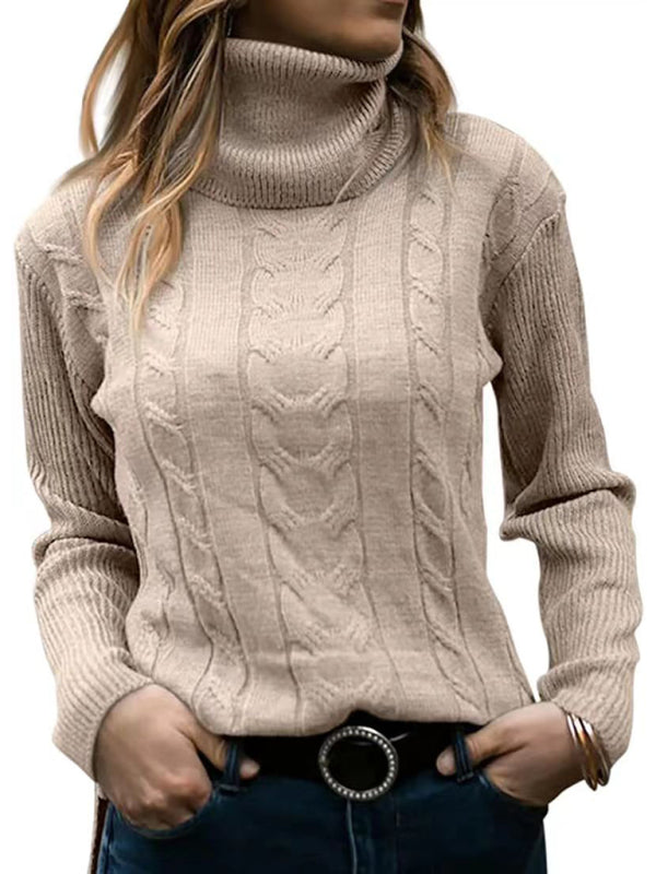 Women's Solid Color Turtleneck Sweater Retro Long Sleeve Sweater - FashionistaDeal