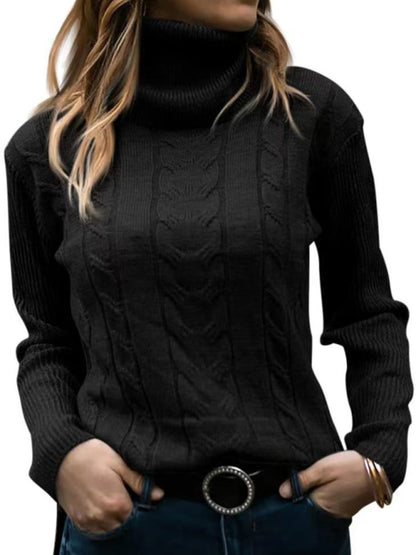 Women's Solid Color Turtleneck Sweater Retro Long Sleeve Sweater - FashionistaDeal