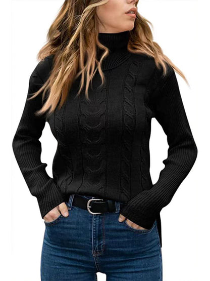 Women's Solid Color Turtleneck Sweater Retro Long Sleeve Sweater - FashionistaDeal